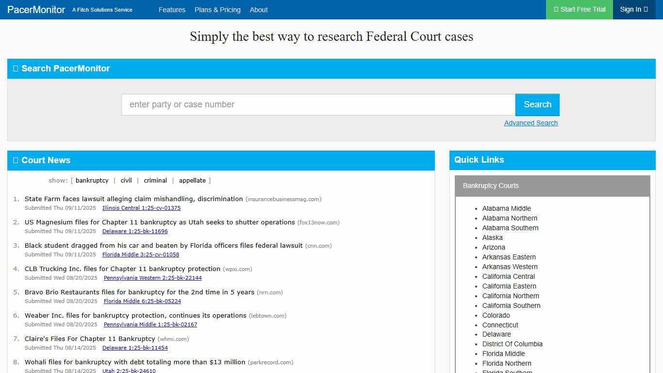 PacerMonitor Federal Court Case Tools